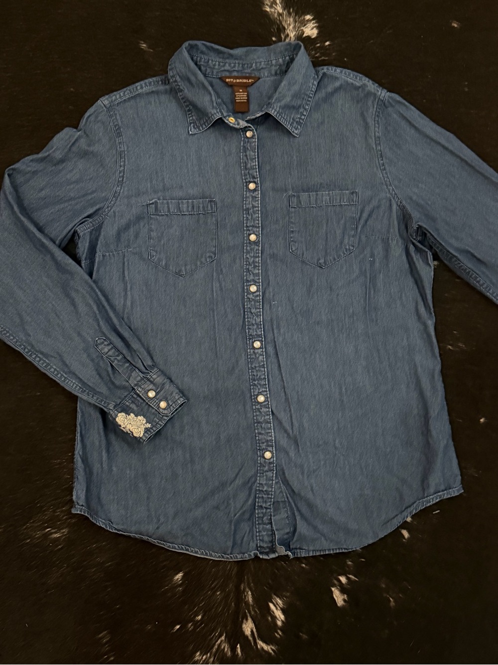 Bit & Bridle Denim Button-Down Shirt in Blue